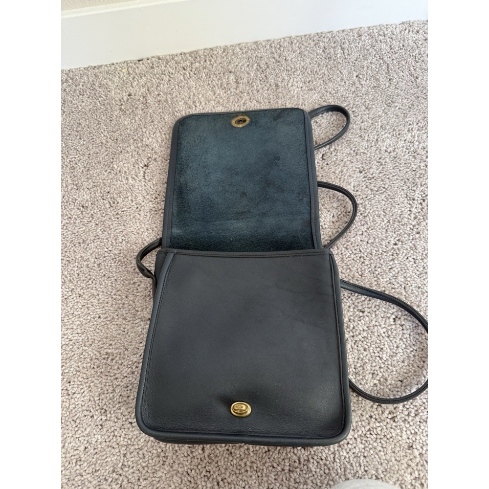 COACH Vintage Bonnie Cashin USA Compact Pouch Crossbody Bag Black Leather Square - Picture 3 of 8